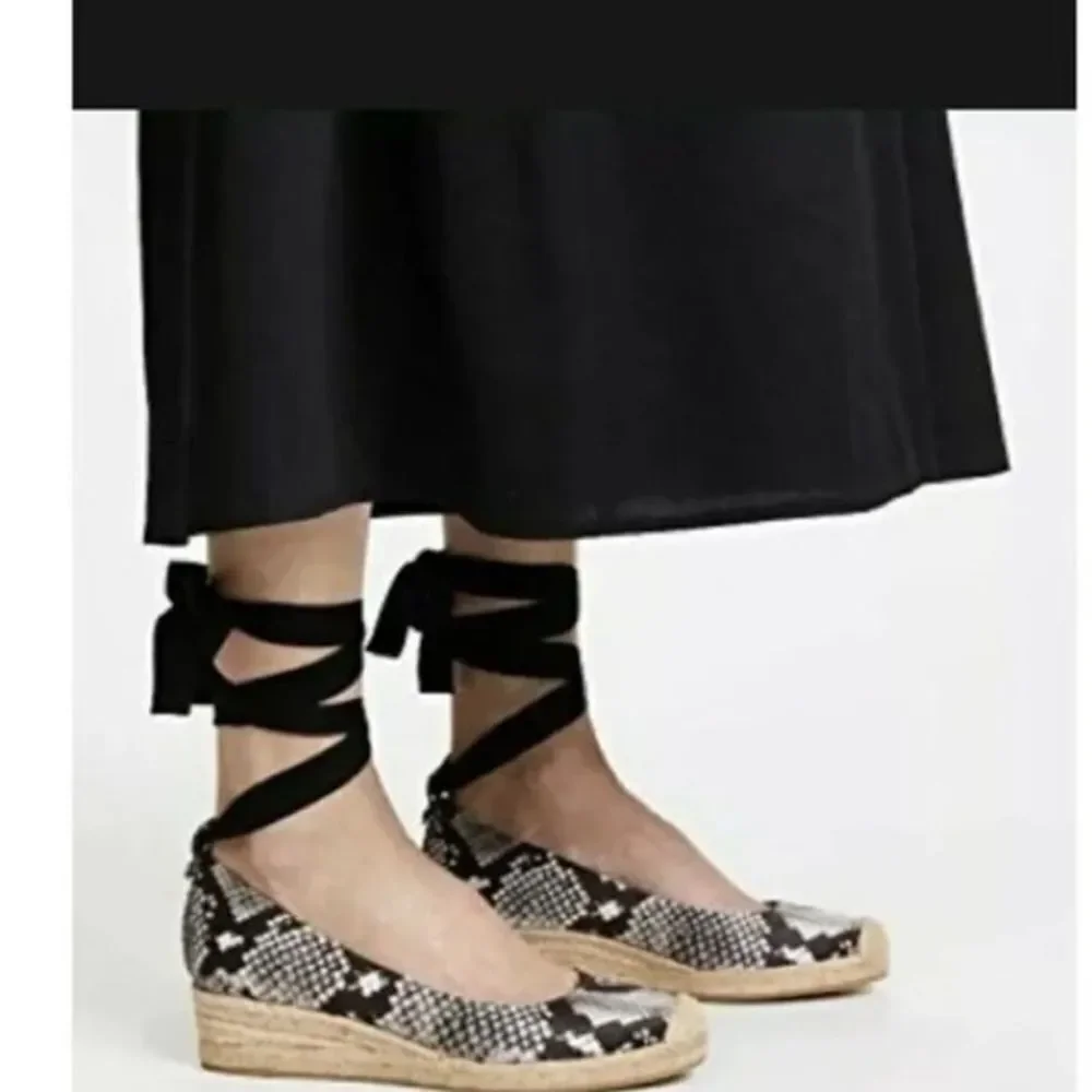 Tory Burch 'Heather' 40mm Ankle Wrap Espadrille Wedge Snake 7.5 M